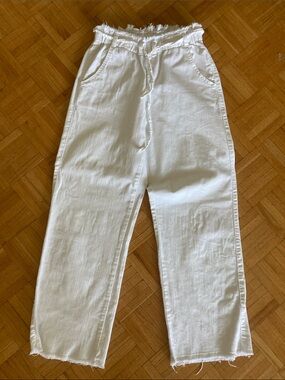 White Drawstring Cotton Jean Pants
